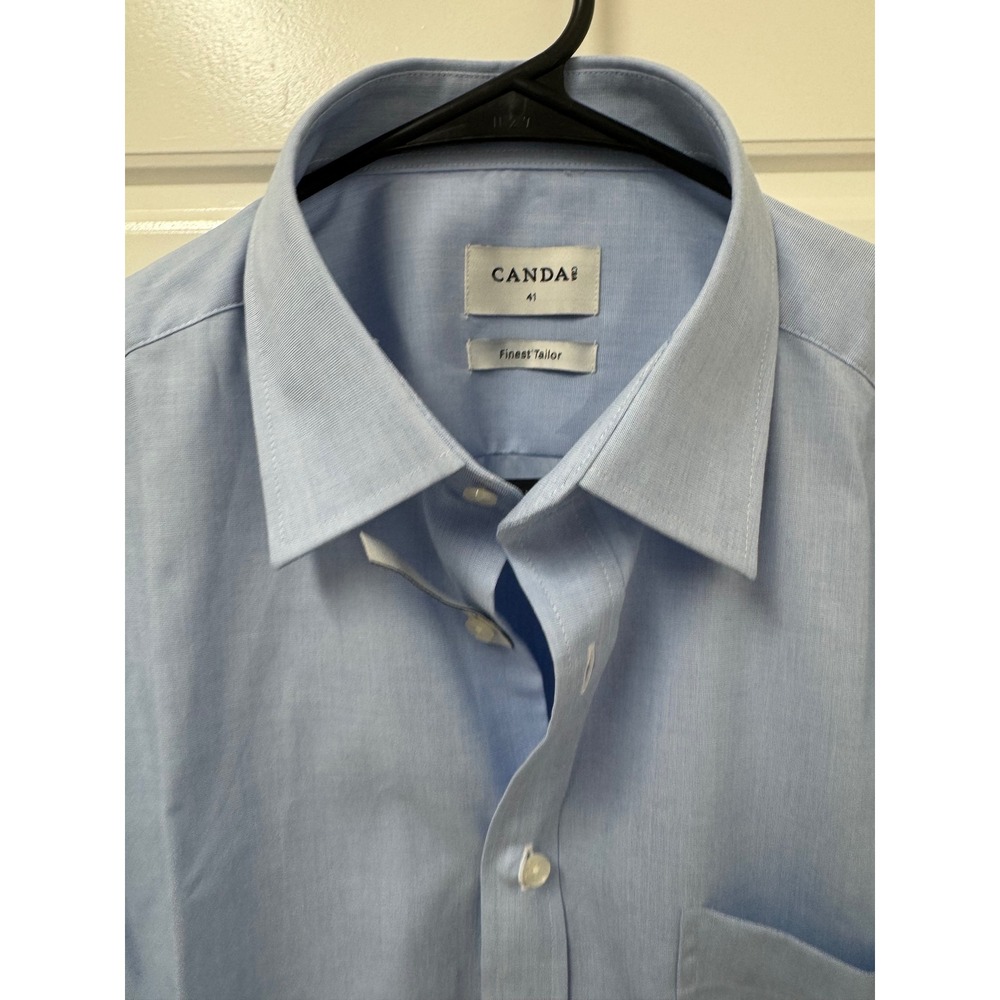 C&A Canda Finest Tailor Men Blue 100% Cotton Regular Fit Dress Shirt Size 41 NWT
